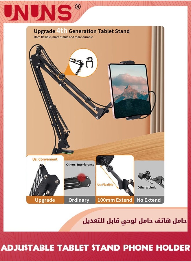 UNUNS Tablet Stand,Phone Holder,Universal Cellphone Clip,Adjustable Stand For 4.6-13'' Devices,Flexible 360° Rotation Bracket,Long Arm Clamp iPad iPhone Samsung,Mobile Stand For Bed Office Kitchen Desk  - Image 4
