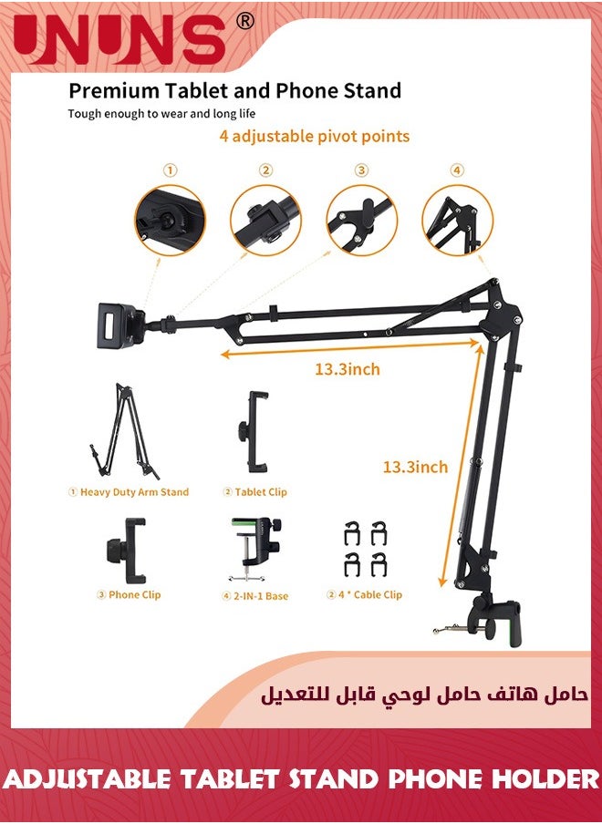 UNUNS Tablet Stand,Phone Holder,Universal Cellphone Clip,Adjustable Stand For 4.6-13'' Devices,Flexible 360° Rotation Bracket,Long Arm Clamp iPad iPhone Samsung,Mobile Stand For Bed Office Kitchen Desk  - Image 2