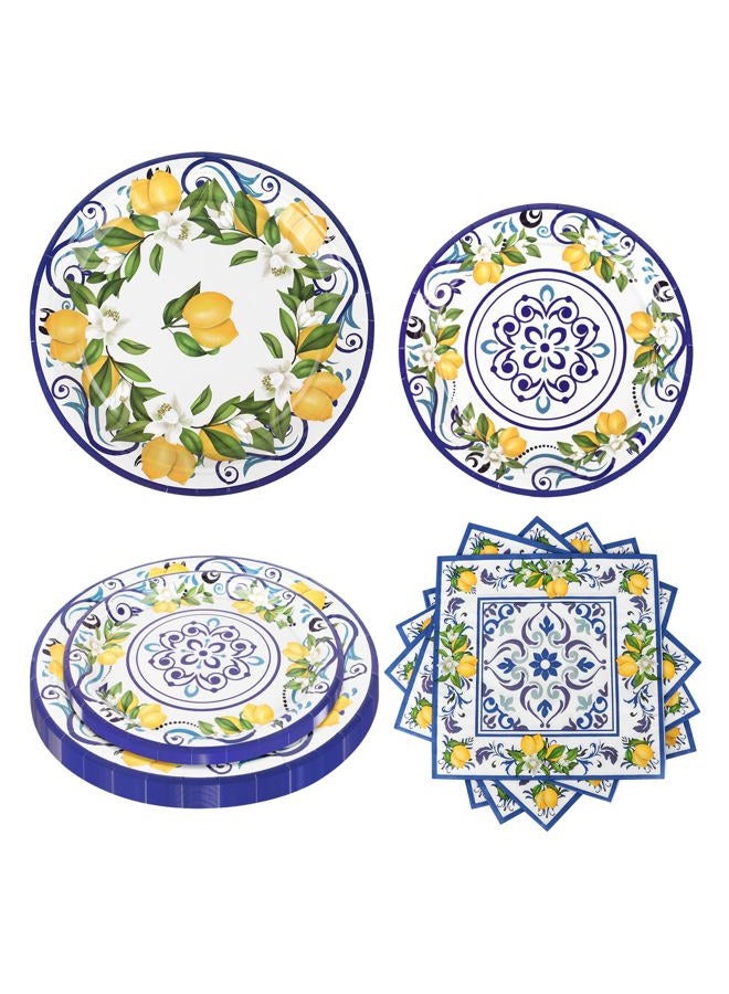 Adecortalk 108 PCS Capri Plates and Napkins Blue Tiles Mediterranean Party Decor Disposable Tableware Sets Baby Shower Birthday Party Decorations Supplies Favors for 36 Guests - Image 1