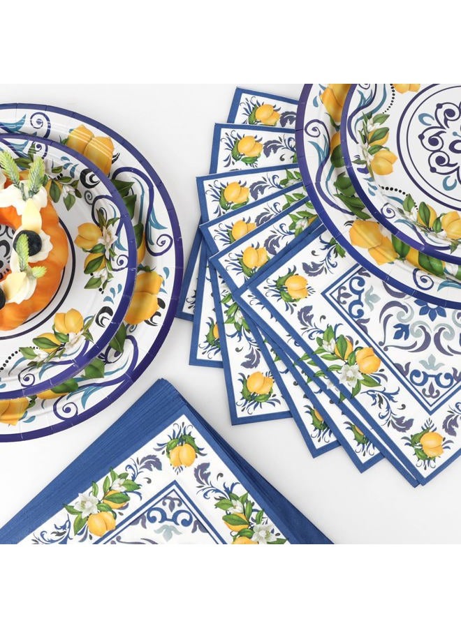 Adecortalk 108 PCS Capri Plates and Napkins Blue Tiles Mediterranean Party Decor Disposable Tableware Sets Baby Shower Birthday Party Decorations Supplies Favors for 36 Guests - Image 4
