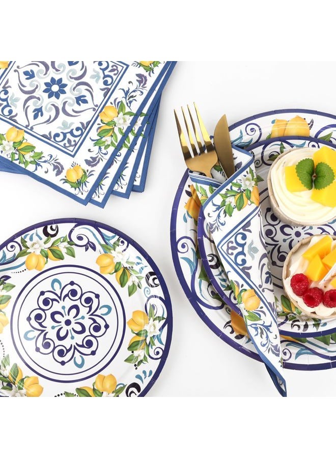 Adecortalk 108 PCS Capri Plates and Napkins Blue Tiles Mediterranean Party Decor Disposable Tableware Sets Baby Shower Birthday Party Decorations Supplies Favors for 36 Guests - Image 5