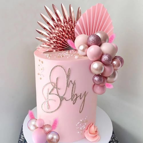 LEFUBABY 38 PCS Balls Cake Toppers Palm Leaves Cake Decorations for Birthday Wedding Baby Shower Party Supplies (Rose Gold) - Image 5