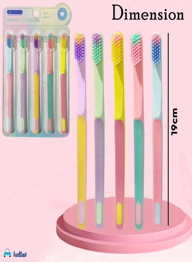 FunBlast Tooth Brush Set - Pack of 5 Pcs Toothbrush for Kids & Adults, Triple Swirl Soft Bristles for Sensitive Teeth, Toothbrush Soft Bristles Manual Tooth Brush for Adults (Multicolour) (Multicolors, Pack of 5) - Image 3