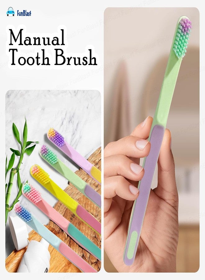 FunBlast Tooth Brush Set - Pack of 5 Pcs Toothbrush for Kids & Adults, Triple Swirl Soft Bristles for Sensitive Teeth, Toothbrush Soft Bristles Manual Tooth Brush for Adults (Multicolour) (Multicolors, Pack of 5) - Image 2
