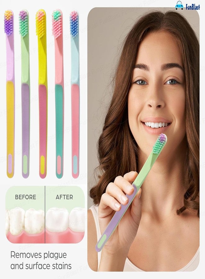 FunBlast Tooth Brush Set - Pack of 5 Pcs Toothbrush for Kids & Adults, Triple Swirl Soft Bristles for Sensitive Teeth, Toothbrush Soft Bristles Manual Tooth Brush for Adults (Multicolour) (Multicolors, Pack of 5) - Image 4