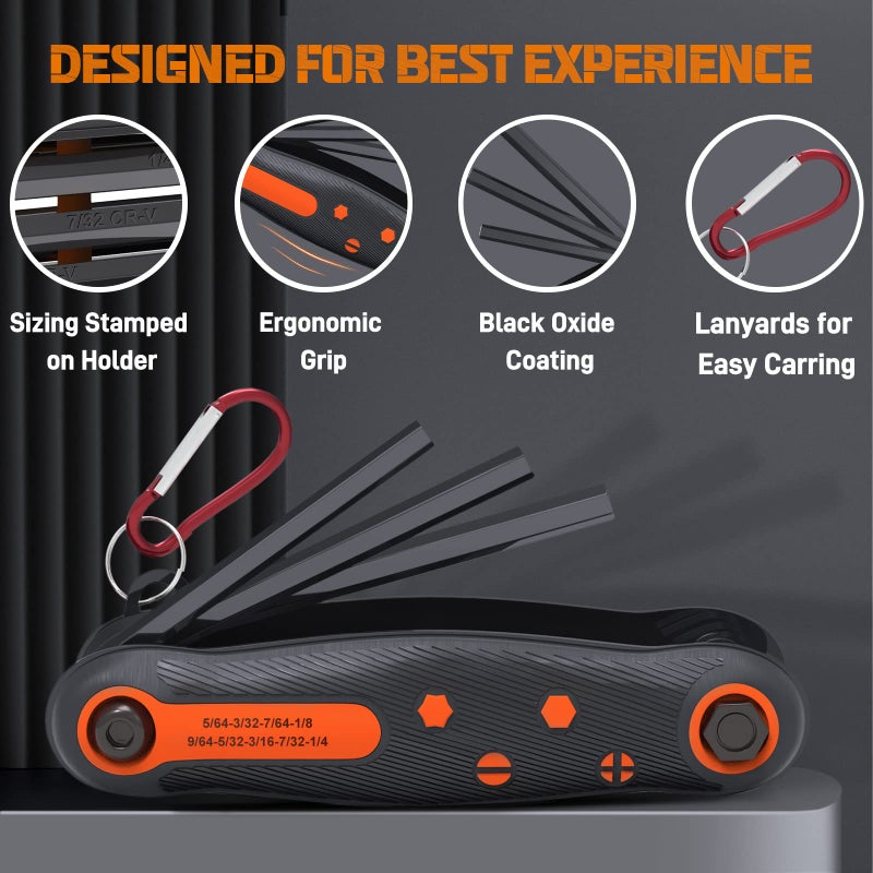 DISEN 25 Pieces Folding Allen Key Set, 3-Pack SAE & Metric Hex Key Set Torx Star Key Set, Portable with Keyhook, Heat Treated Chrome Vanadium Steel Allen Wrenches Set - Image 5