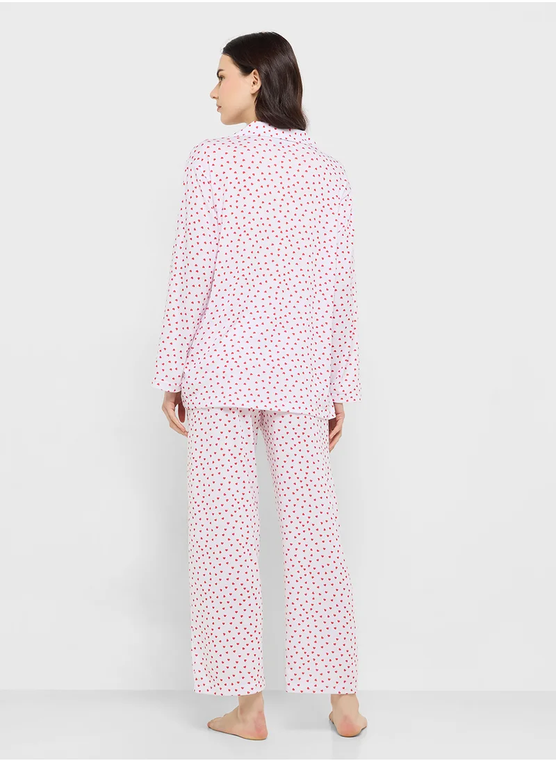 Ginger Cotton Button Up Shirt & Pyjama Set