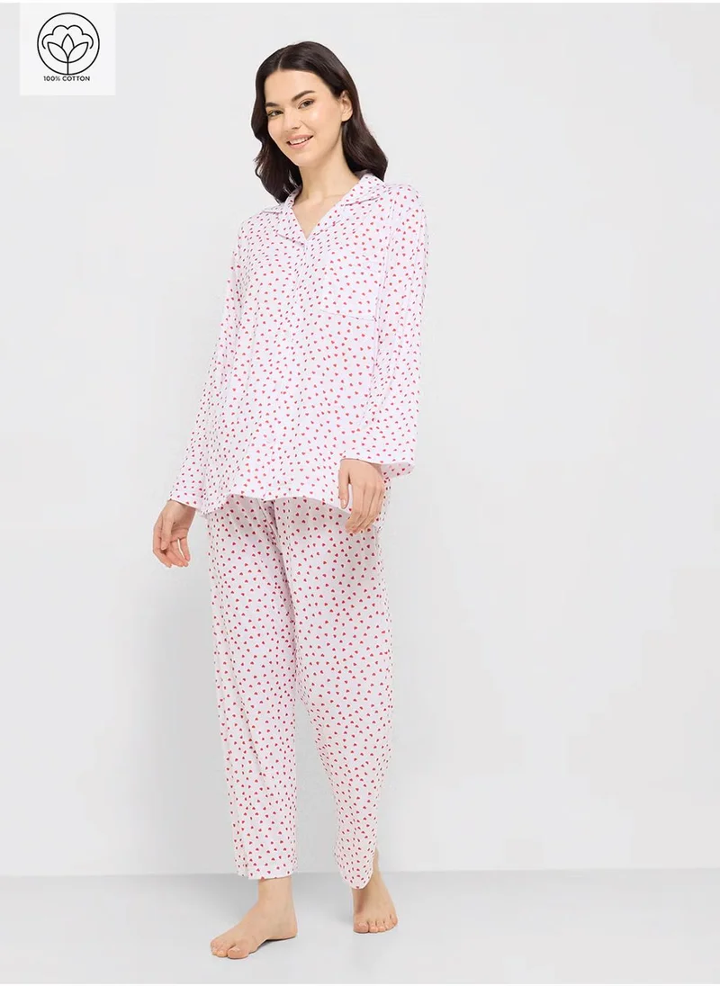 Ginger Cotton Button Up Shirt & Pyjama Set