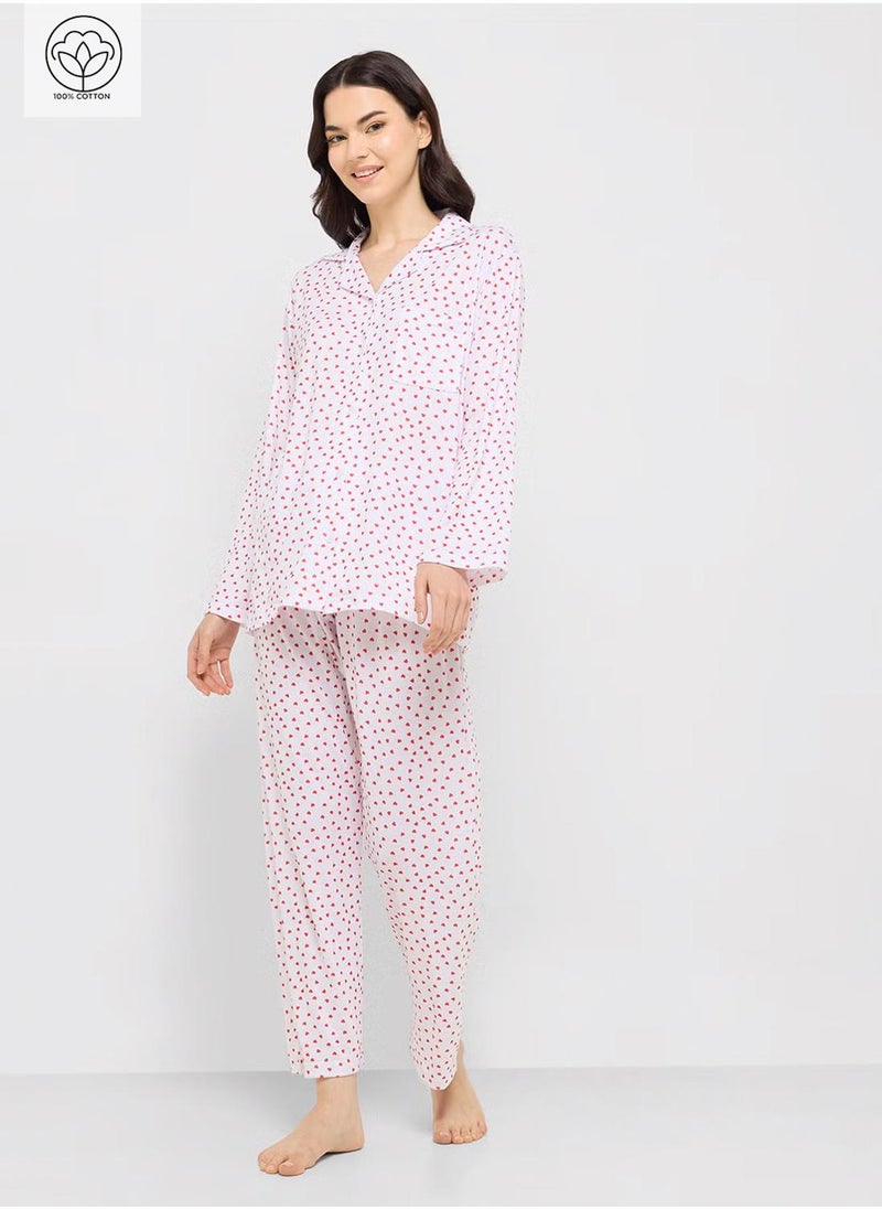 Ginger Cotton Button Up Shirt & Pyjama Set  - Image 1