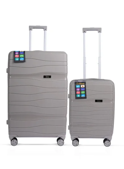 MNUK Viajero Set of 2 Luggage | PP Material Hard-side Smooth and comfortable Luggage Trolley with TSA Lock | Double 360° 4 Wheeler| Cabin,Large| Grey