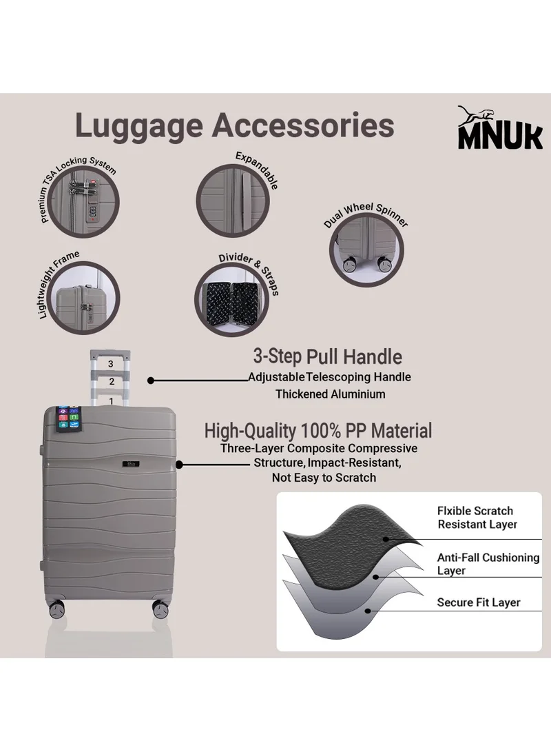 MNUK Viajero Set of 2 Luggage | PP Material Hard-side Smooth and comfortable Luggage Trolley with TSA Lock | Double 360° 4 Wheeler| Cabin,Large| Grey