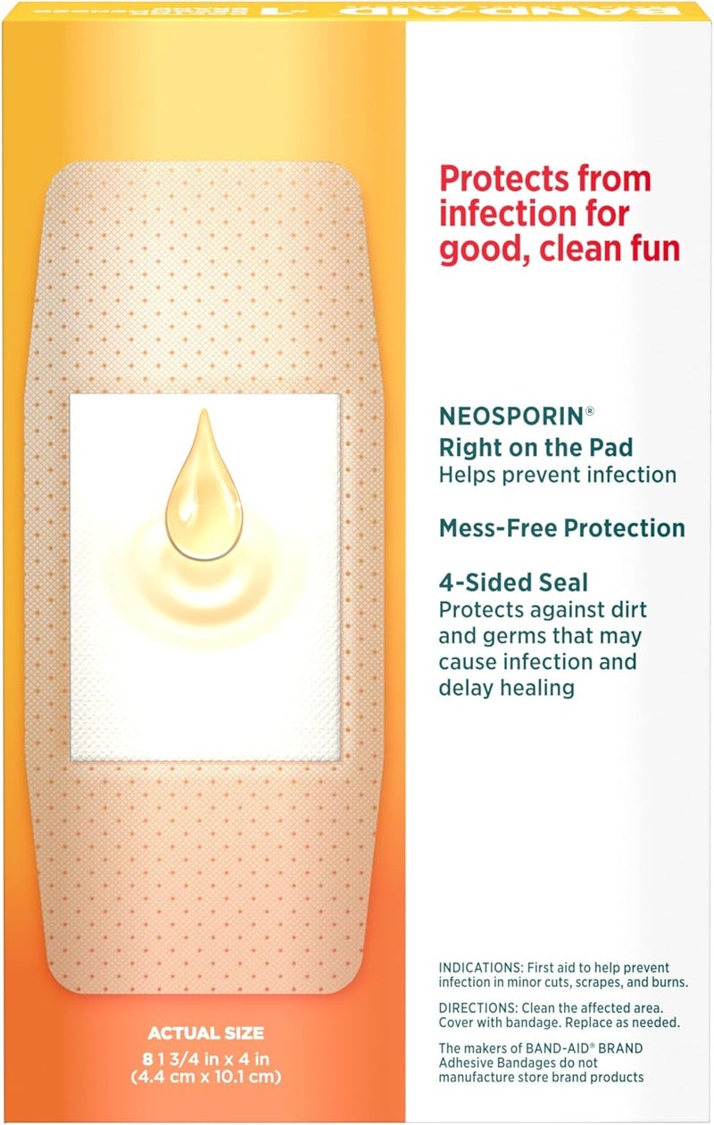 Band-Aid لصقات باند-أيد - لاصقة مضادة حيوية بالإضافة إلى لاصقات لاصقة، كبيرة جداً، 8 قطع - Image 4