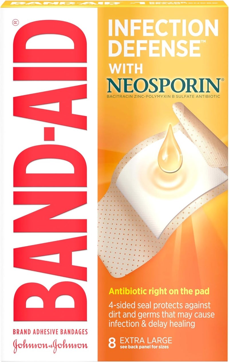 Band-Aid لصقات باند-أيد - لاصقة مضادة حيوية بالإضافة إلى لاصقات لاصقة، كبيرة جداً، 8 قطع - Image 1