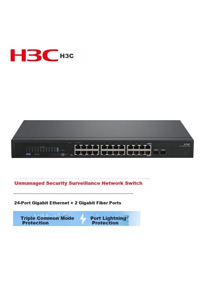 H3c Ms4024p-ei 24-port Poe Gigabit Security Switch With 1 Gigabit Multimode Optical Module And 2 Gigabit Fiber Ports, Unmanaged Enterprise-level Network Splitter - Image 1