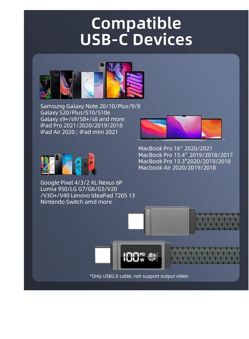 كابل USB C إلى USB C، كابل USB C بقوة 100 واط مع عرض، كابل من النوع C مضفر مسطح مقاوم للتشابك ل MacBook Pro، iPhone 15 Pro Max، Samsung Galaxy S22/S21 Ultra، Note 20، Dell XPS، Pixel، رمادي - Image 5