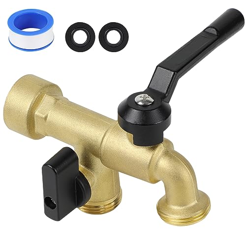 CNYGO Double Outdoor Faucet, Outside Tap Garden Water Faucet Wall Mounted 3/4 inch NPT Female Inlet & Two Outlets, Frost-proof Brass Outside Spigot for Home Balcony Hose Connector (Copper 3/4" Female Inlet) - Image 1
