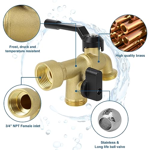 CNYGO Double Outdoor Faucet, Outside Tap Garden Water Faucet Wall Mounted 3/4 inch NPT Female Inlet & Two Outlets, Frost-proof Brass Outside Spigot for Home Balcony Hose Connector (Copper 3/4" Female Inlet) - Image 4