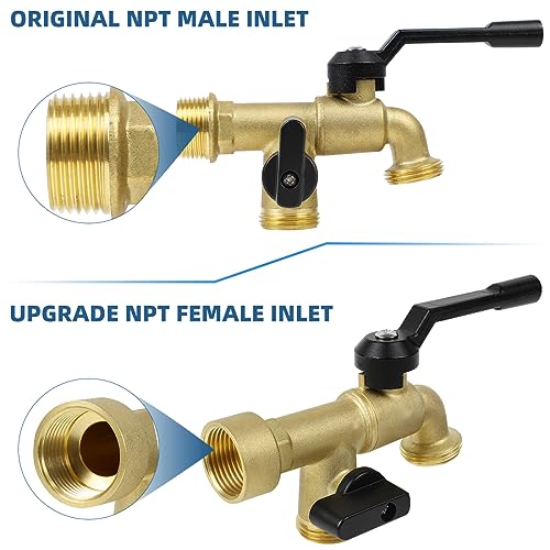 CNYGO Double Outdoor Faucet, Outside Tap Garden Water Faucet Wall Mounted 3/4 inch NPT Female Inlet & Two Outlets, Frost-proof Brass Outside Spigot for Home Balcony Hose Connector (Copper 3/4" Female Inlet) - Image 2