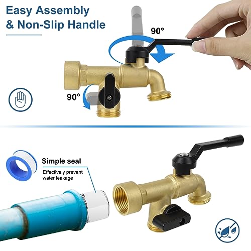 CNYGO Double Outdoor Faucet, Outside Tap Garden Water Faucet Wall Mounted 3/4 inch NPT Female Inlet & Two Outlets, Frost-proof Brass Outside Spigot for Home Balcony Hose Connector (Copper 3/4" Female Inlet) - Image 5