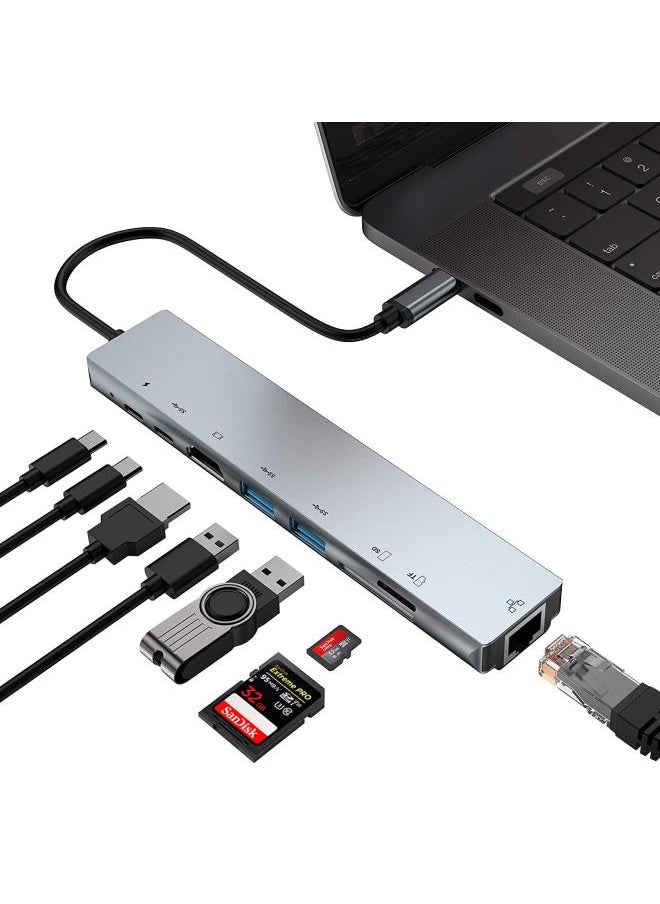 Generic - Typec To Hdmi Expansion Dock Computer Switch Game Console Usbc To 00 M Network Port Eight-in-one Hub - Image 1