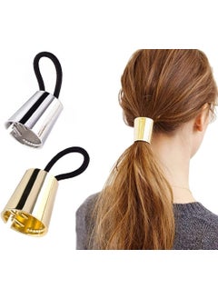 2PCS Metal Circle Hair Cuff Elastic Hair Band Hair Ties Ponytail Holder Buckles Hair Rope Hair Wrap Accessories Punk Hair Rings for High PonytailGoldSilver