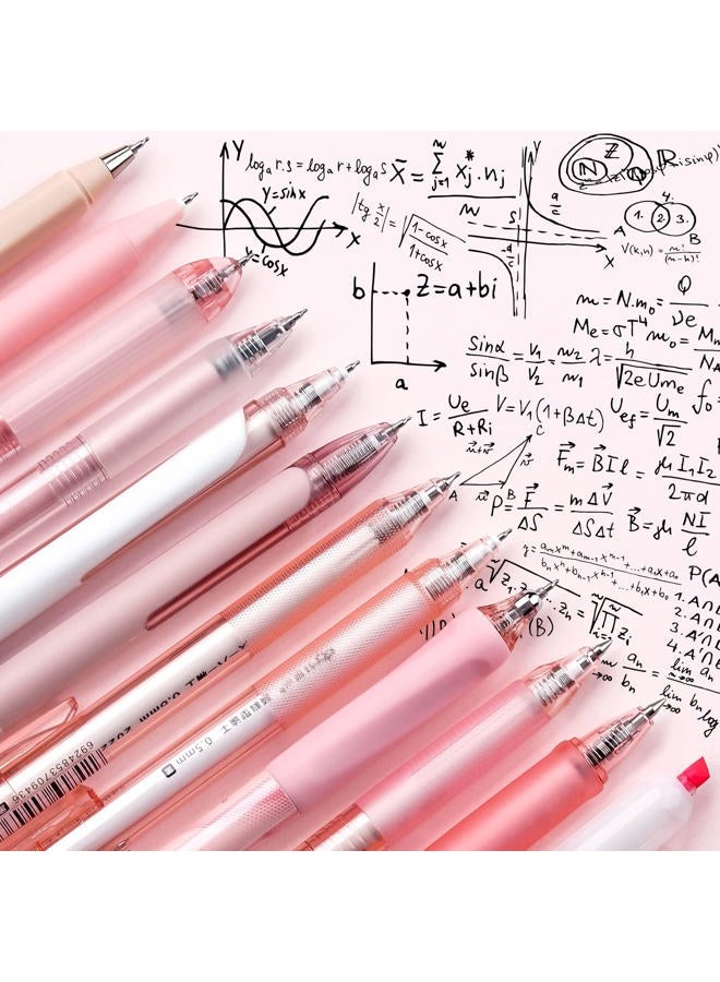 Four Candies 12Pack Pastel Gel Ink Pen Set, Cute Note Taking 0.5mm Fine Point Retractable 11 Pack Black Ink Pens with 1Pack Highlighter Writing, School, Office (Pink) - Image 3