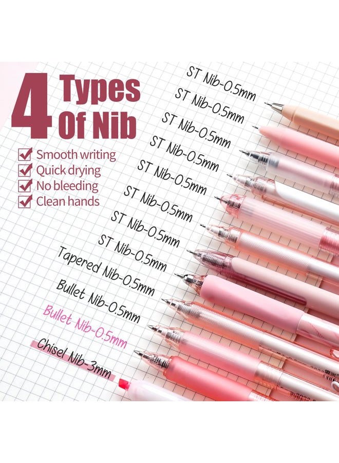 Four Candies 12Pack Pastel Gel Ink Pen Set, Cute Note Taking 0.5mm Fine Point Retractable 11 Pack Black Ink Pens with 1Pack Highlighter Writing, School, Office (Pink) - Image 4