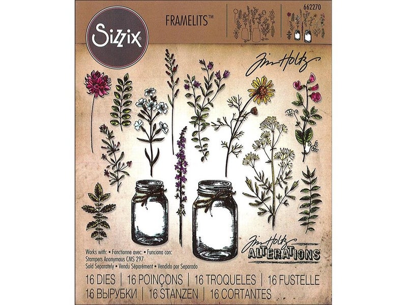 Sizzix Die Set Flower Jar by Tim Holtz 16 Pack Multi Color One Size Framelits Multicolor