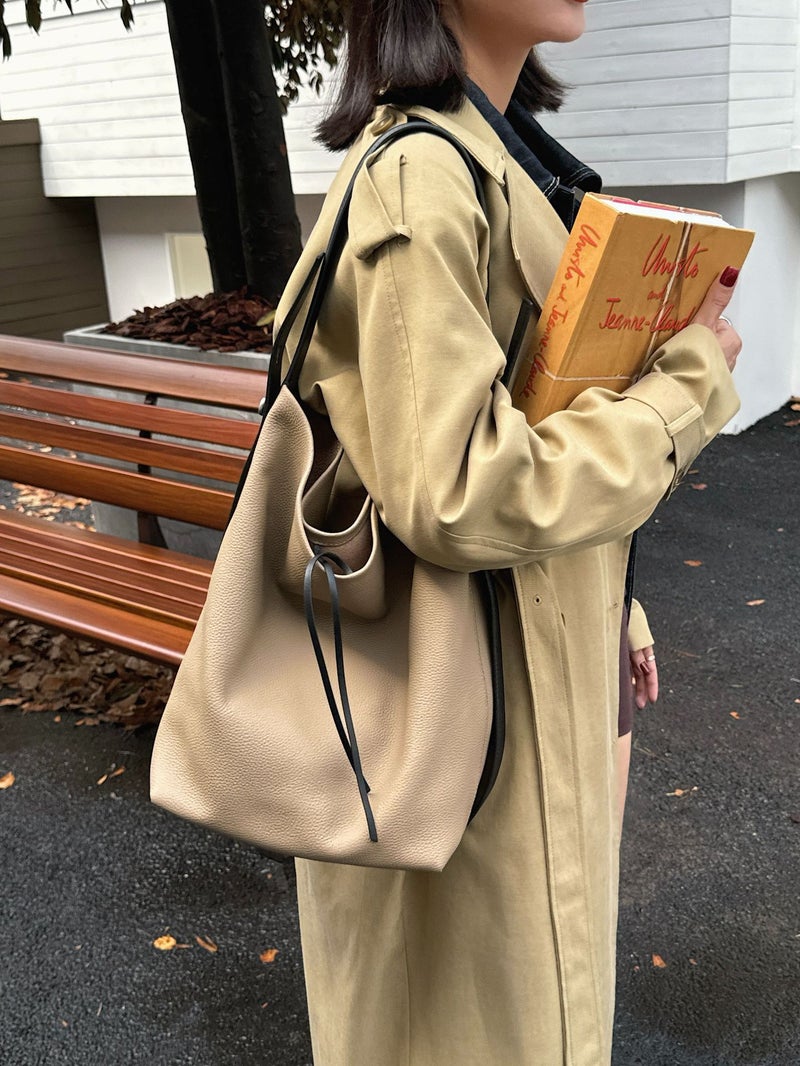 Top Layer Leather Women'S Bag Large Capacity Bucket Bag Manufacturers Lazy Wind Tote Bag Portable Shoulder Bag Messenger Bag - Image 2