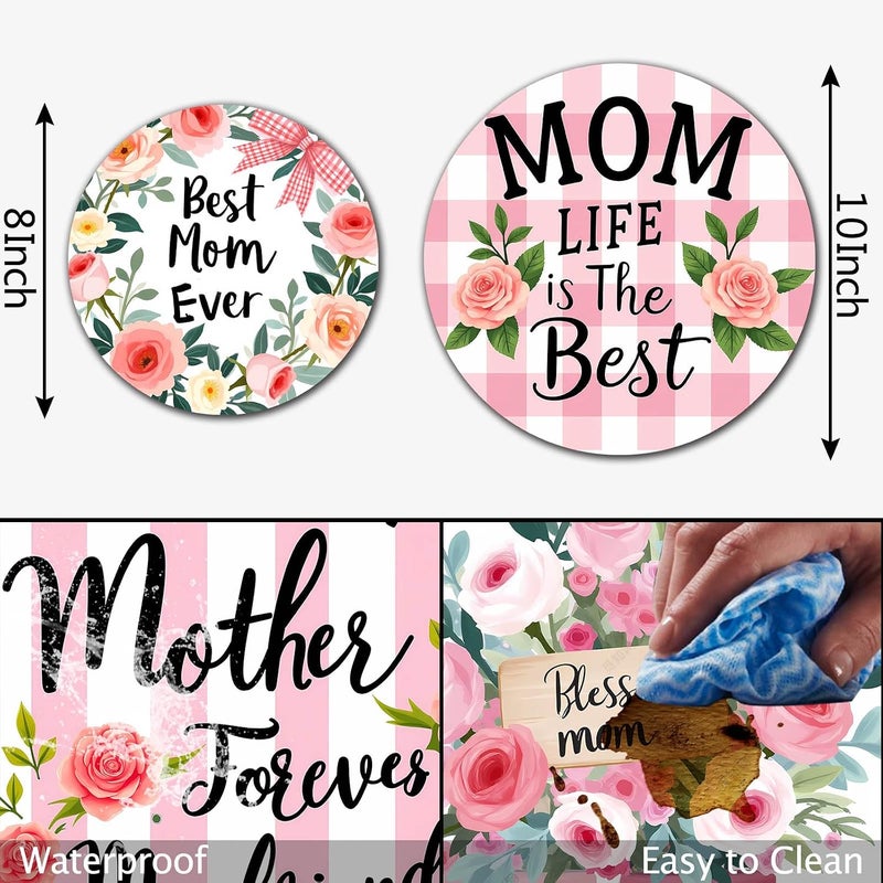Aihonmin Best Mom Stove Covers Set of 4 Metal 8 Inch and 10 Inch Modern Pink Happy Mother's Day Kitchen Stove Decor Mama Warm Floral Heart Kitchen Home Decoration Electric Stove Burner Covers Range - Image 5