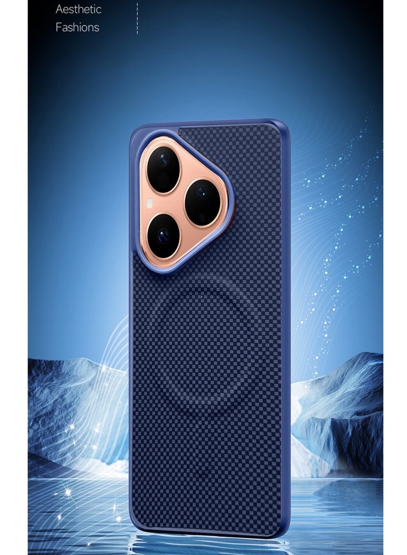 دبليو تيك حافظة هواتف هواوي بورا 80 5G 2025 ذات ملمس فاخر من قماش أراميد مع تصميم مغناطيسي (MCMPMN) - الأزرق البحري - Image 4