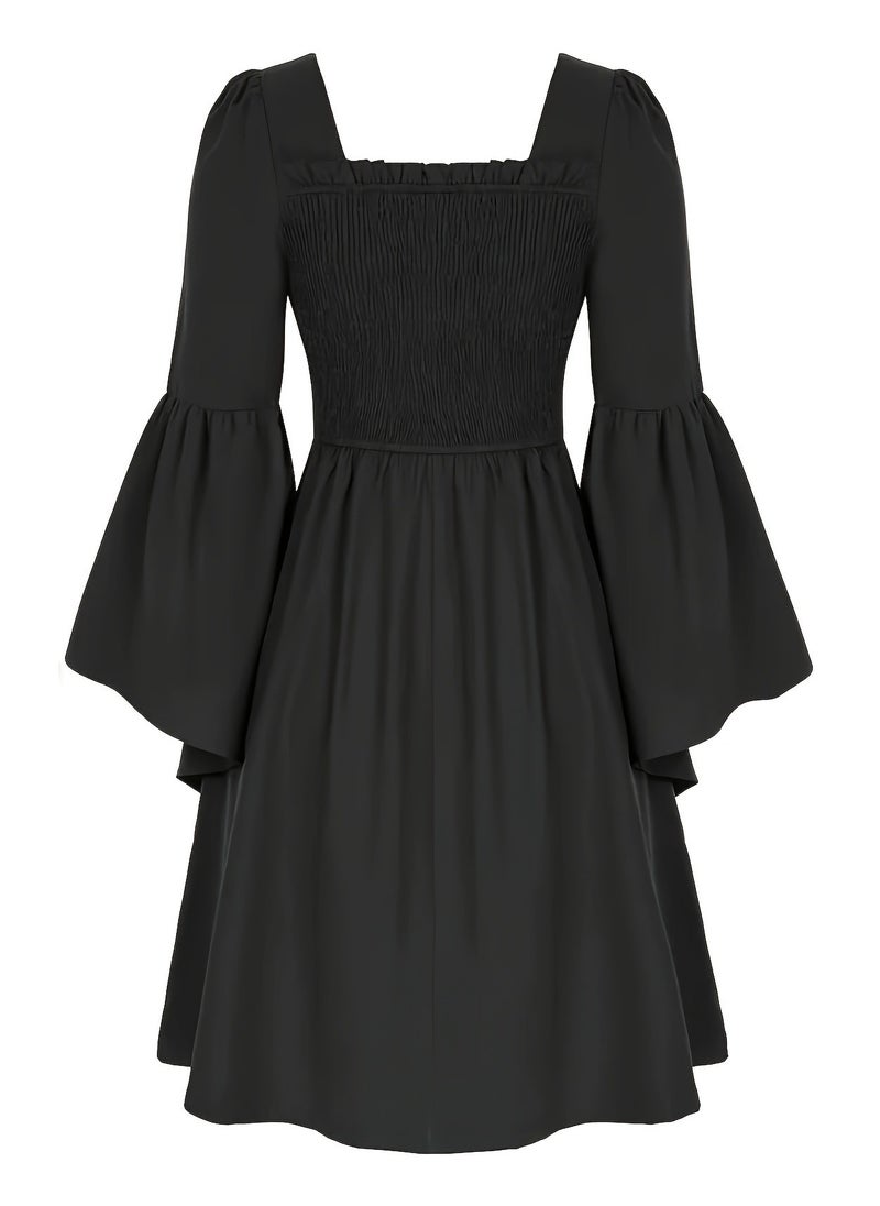 KUYING New Women's European and American Medieval Foreign Trade Splicing Flying Sleeves Elastic Back Big Swing Skirt Dress  - Image 1