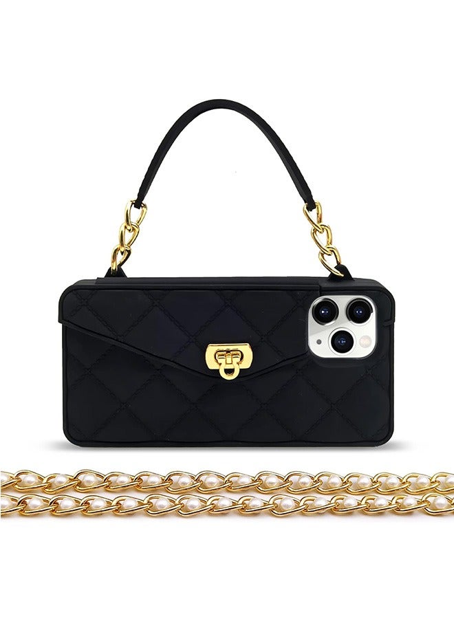 Case for iPhone 14 Pro Max Handbag Case with Card Holder Wrist Lanyard Shoulder Strap, Soft Silicone Cover Wallet Case for Women, Luxury Stylish Long Pearl Crossbody Chain Case for iPhone 14 Pro Max  - Image 1