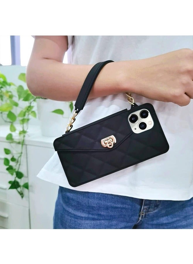 Case for iPhone 14 Pro Max Handbag Case with Card Holder Wrist Lanyard Shoulder Strap, Soft Silicone Cover Wallet Case for Women, Luxury Stylish Long Pearl Crossbody Chain Case for iPhone 14 Pro Max  - Image 4