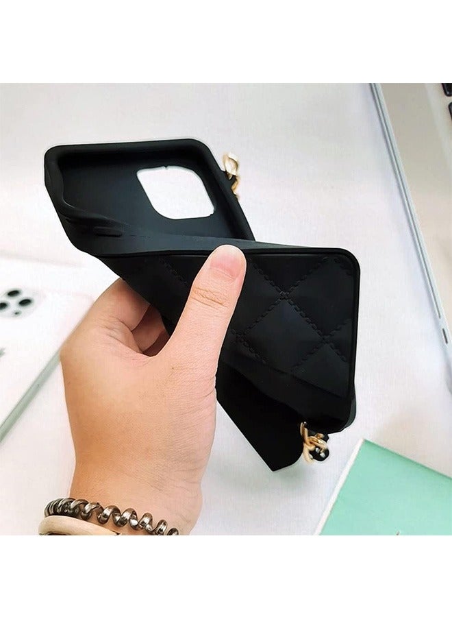 Case for iPhone 14 Pro Max Handbag Case with Card Holder Wrist Lanyard Shoulder Strap, Soft Silicone Cover Wallet Case for Women, Luxury Stylish Long Pearl Crossbody Chain Case for iPhone 14 Pro Max  - Image 3