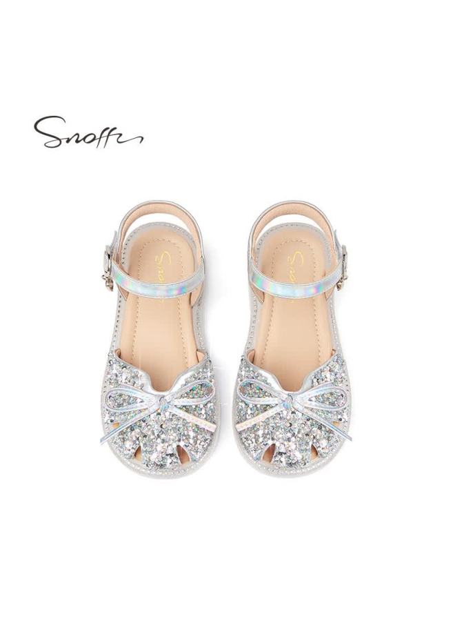 Snoffy Children's Sandals, Girls' Princess Shoes, Summer Fashion, Comfortable And Shiny Crystal Shoes, Colorful European Style, Silver, Size 25 - Image 3
