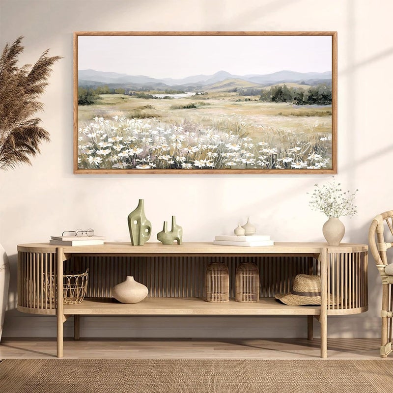 KAIRNE Landscape Canvas Wall Art,Boho Floral Prints Set of 1(20â€X40â€),Flower Garden Paintings,Wildflower Field Scene Wall Decor,Botanical Art for Living Room Bedroom Kitchen Farmhouse Decor,Framed - Image 4
