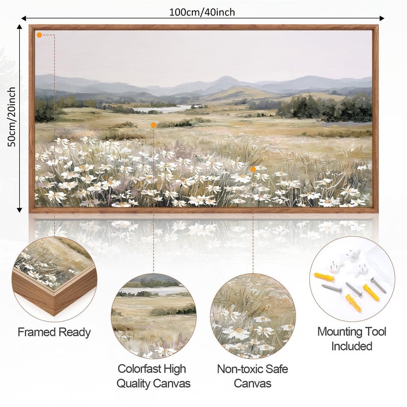 KAIRNE Landscape Canvas Wall Art,Boho Floral Prints Set of 1(20â€X40â€),Flower Garden Paintings,Wildflower Field Scene Wall Decor,Botanical Art for Living Room Bedroom Kitchen Farmhouse Decor,Framed - Image 2