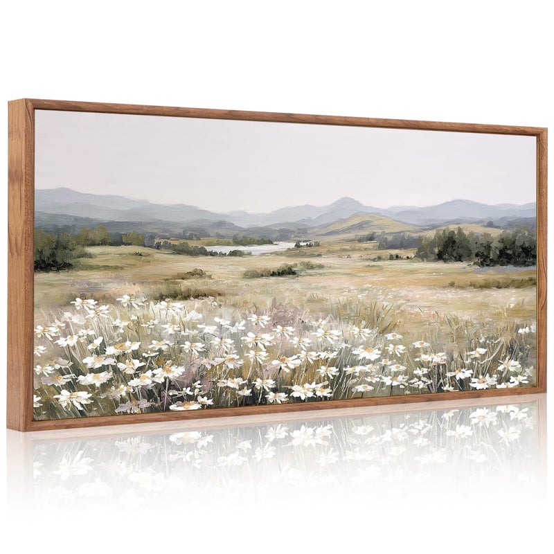 KAIRNE Landscape Canvas Wall Art,Boho Floral Prints Set of 1(20â€X40â€),Flower Garden Paintings,Wildflower Field Scene Wall Decor,Botanical Art for Living Room Bedroom Kitchen Farmhouse Decor,Framed - Image 1