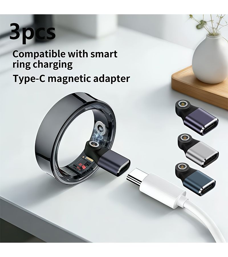 محول شحن حلقة ذكي مغناطيسي لـ USB-C، عبوة من 3 قطع، لون رمادي وأزرق - Image 1