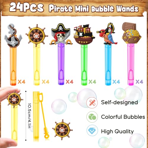 Winrayk Pirate Party Favors 24Pcs Selfdesigned Mini Bubble Wands for Kids Bubbles Bulk with Detachable Topper 6 Styles Colors Birthday Gift Toy Pinata Filler Goodie Bag Stuffer Classroom Prizes - Image 5