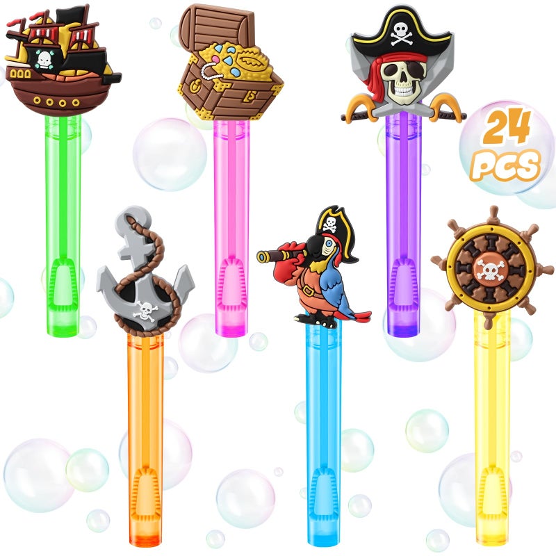 Winrayk Pirate Party Favors 24Pcs Selfdesigned Mini Bubble Wands for Kids Bubbles Bulk with Detachable Topper 6 Styles Colors Birthday Gift Toy Pinata Filler Goodie Bag Stuffer Classroom Prizes - Image 3