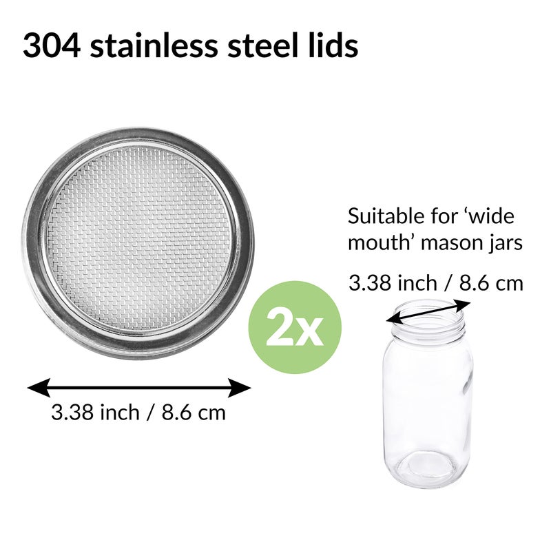 LeafImpact 2 Pack Seed Sprouting Jar Lids | For 3.38" Wide Mouth Mason Jars | Fresh Sprouts at Home | Strainer Screen for Canning Jars | 304 Stainless Steel Lid for Growing Broccoli, Alfalfa, Beans & More  - Image 2