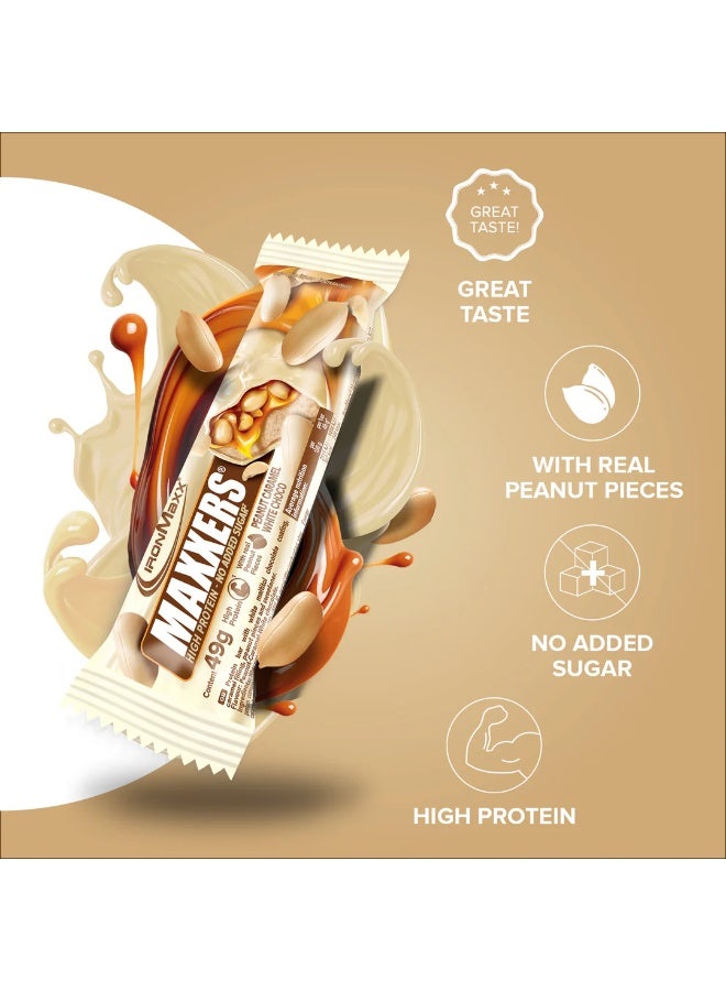 IronMaxx Maxxers White Choc Peanut Caramel | 24 x 49g | No Added Sugar Protein Bar - Image 3