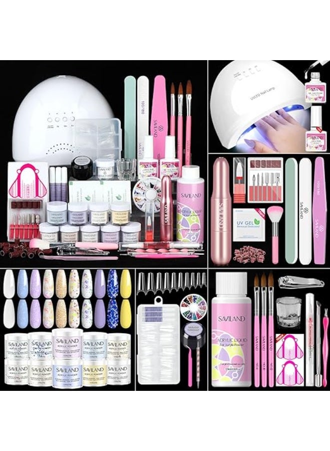 Saviland Complete Acrylic Nail Kit – 10 Colors Acrylic Powder, 48W Nail Lamp, 20000RPM Drill & Full Nail Tools for Home & Salon - Image 1