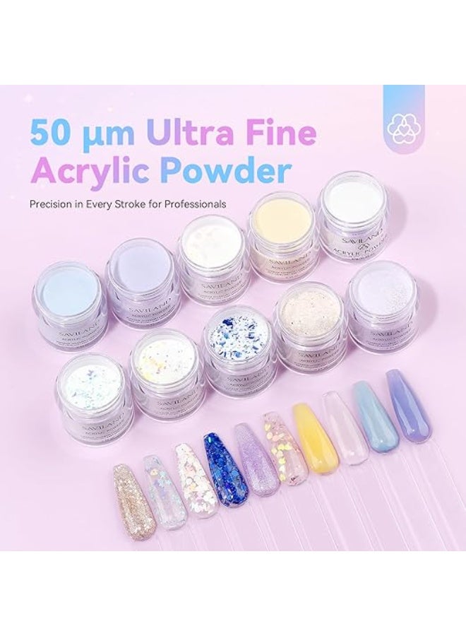 Saviland Complete Acrylic Nail Kit – 10 Colors Acrylic Powder, 48W Nail Lamp, 20000RPM Drill & Full Nail Tools for Home & Salon - Image 2