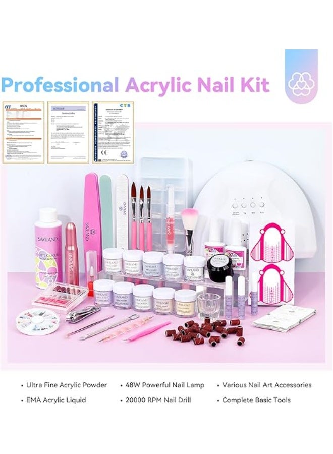 Saviland Complete Acrylic Nail Kit – 10 Colors Acrylic Powder, 48W Nail Lamp, 20000RPM Drill & Full Nail Tools for Home & Salon - Image 4