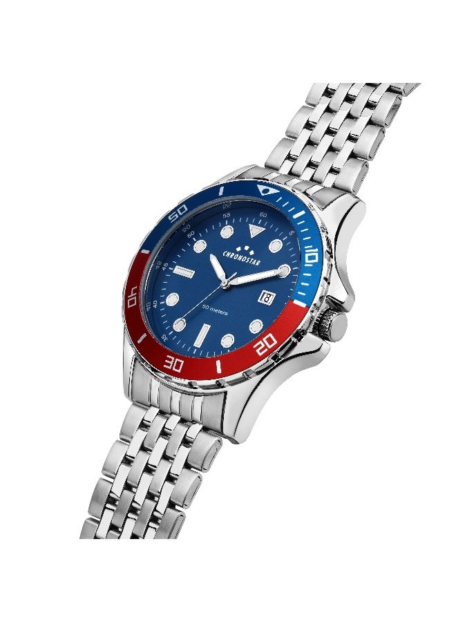 Chronostar Men's Blue Round Analog Dial with Silver Stainless Steel Band Watch - 43mm - R3753318002 - Image 2