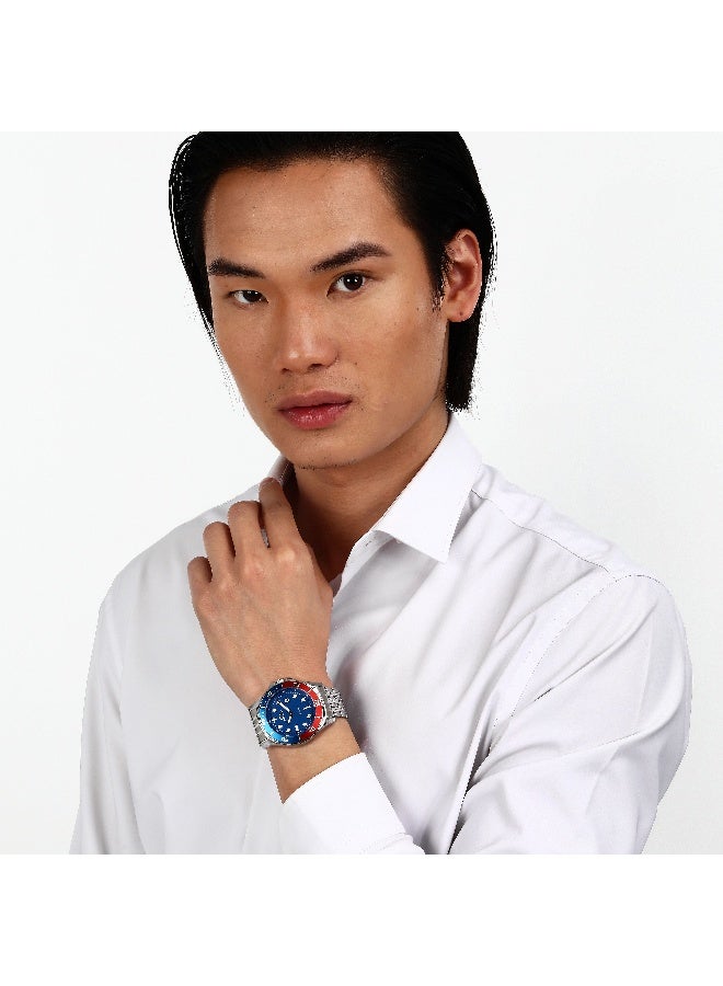Chronostar Men's Blue Round Analog Dial with Silver Stainless Steel Band Watch - 43mm - R3753318002 - Image 5