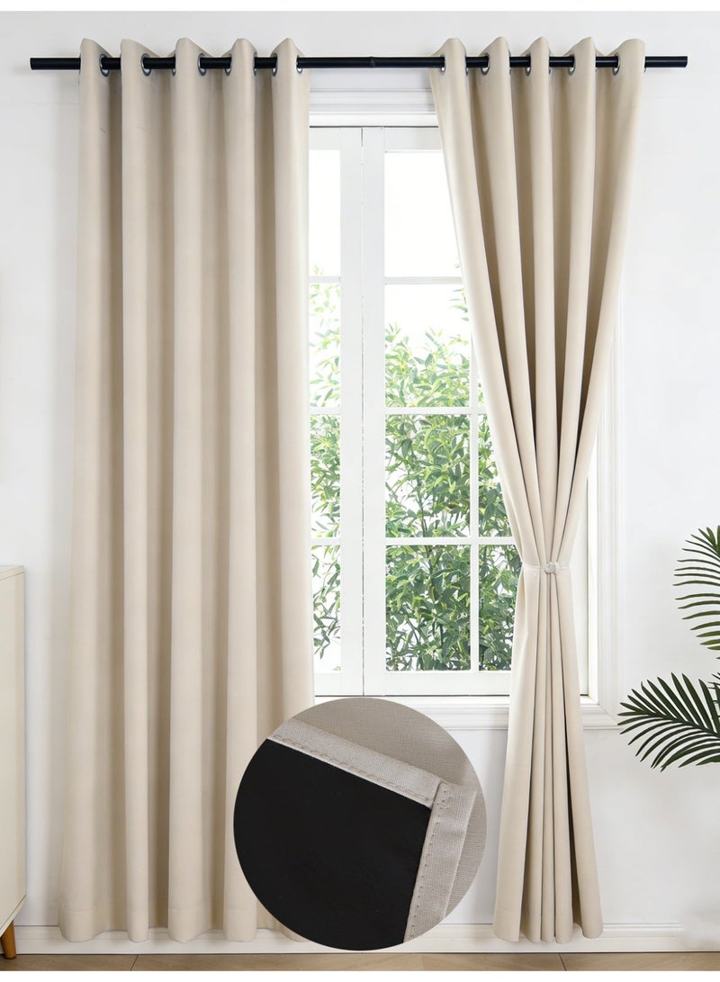 2 Panels 100% Blackout Curtains Solid Color Beige Eyelet Curtain Modern Minimalist Darkening Long Bedroom Thermal Insulated Grommet Top Window Curtains Drapes for Bedroom Living Room - Image 1